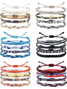 24 Pcs Boho Surfer Bracelets and Anklets, Bangle Bracelet Set, Adjustable Colorful Beaded Summer Jewelry for Beach Lovers, Waterproof Handmade Gifts for Men and Women, Boho Style Bracelet