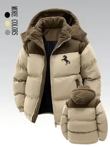 Men's Winter Heavy Hooded Jacket with Collar, Thick Full Zipper Outerwear, Casual Long Sleeve Coat for Daily Commute Outdoor Activities Quilted Outerwear Jacket