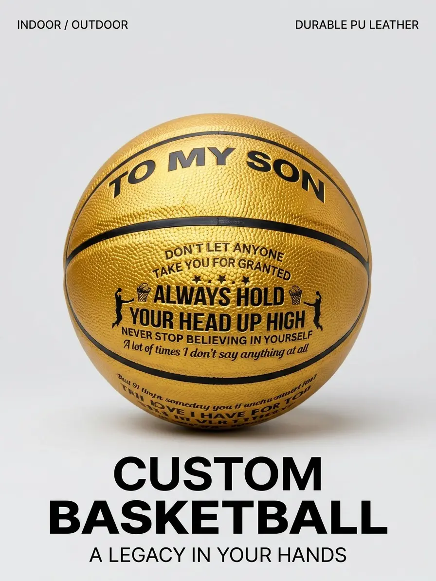 Custom Commemorative Basketball for Son - Anti-Slip PU, Inspirational Print, Standard Adult Wear-Resistant Ball Sports Equipment for Indoor/Outdoor Use