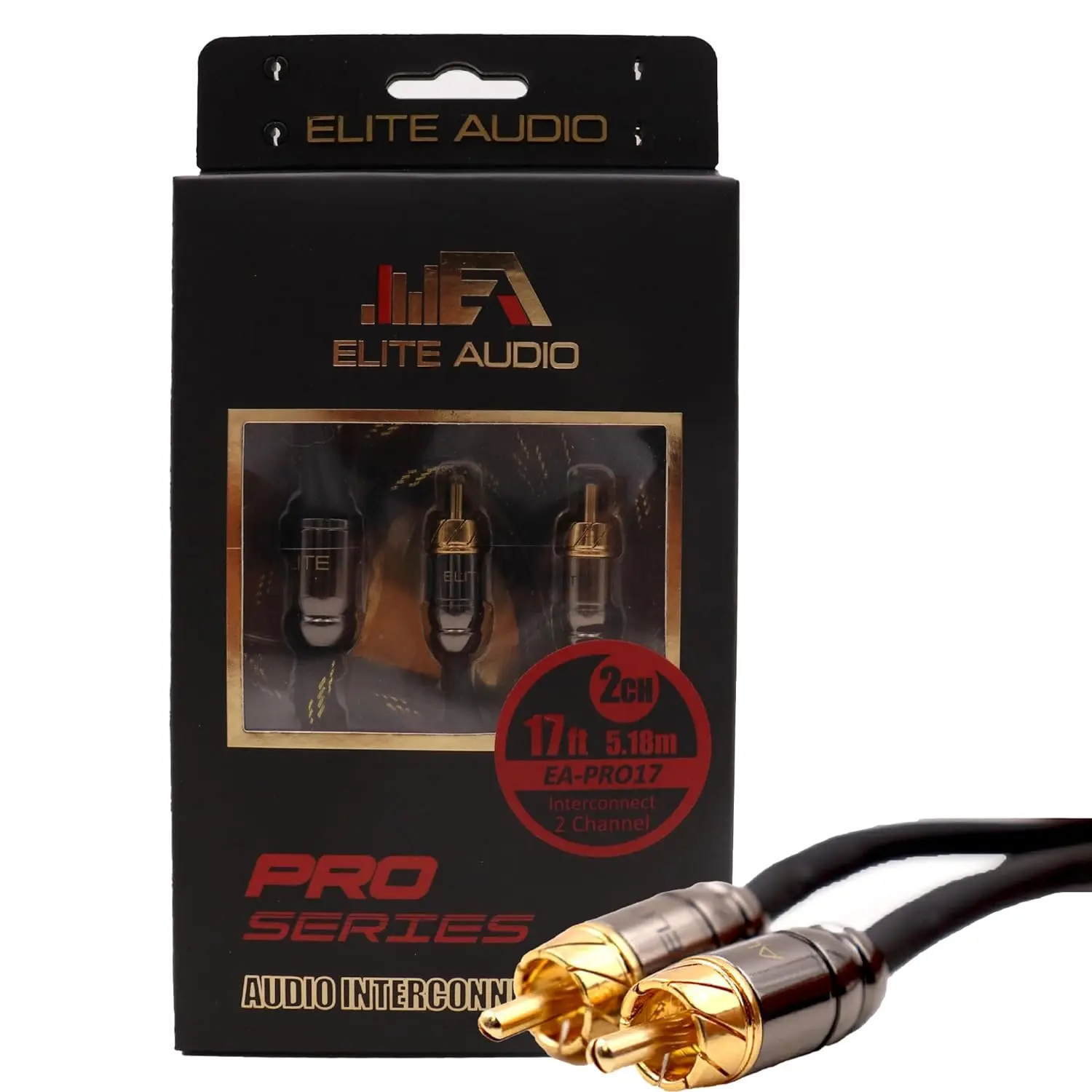 Elite Audio EA-PRO15 15ft RCA Stereo Cable - Oxygen-Free Copper, Triple Shielded, Brass Connectors, PVC Jacket, Noise Reduction, Durable Car Audio Equipment for 2-Channel Stereo Mixers & Universal RCA I/O Devices