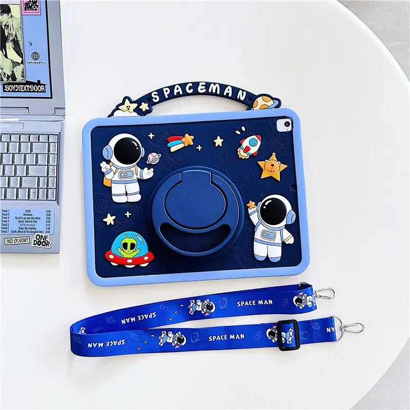 Space Theme Cute Astronaut iPad Case, Anti-Drop Silicone Soft Shell, Rotating Stand, Fits iPad 7th 8th 9th 10th, Air 4/5, Tablet Cover, Tablet Casing, Tablet Protective Cover, Ipad Accessories