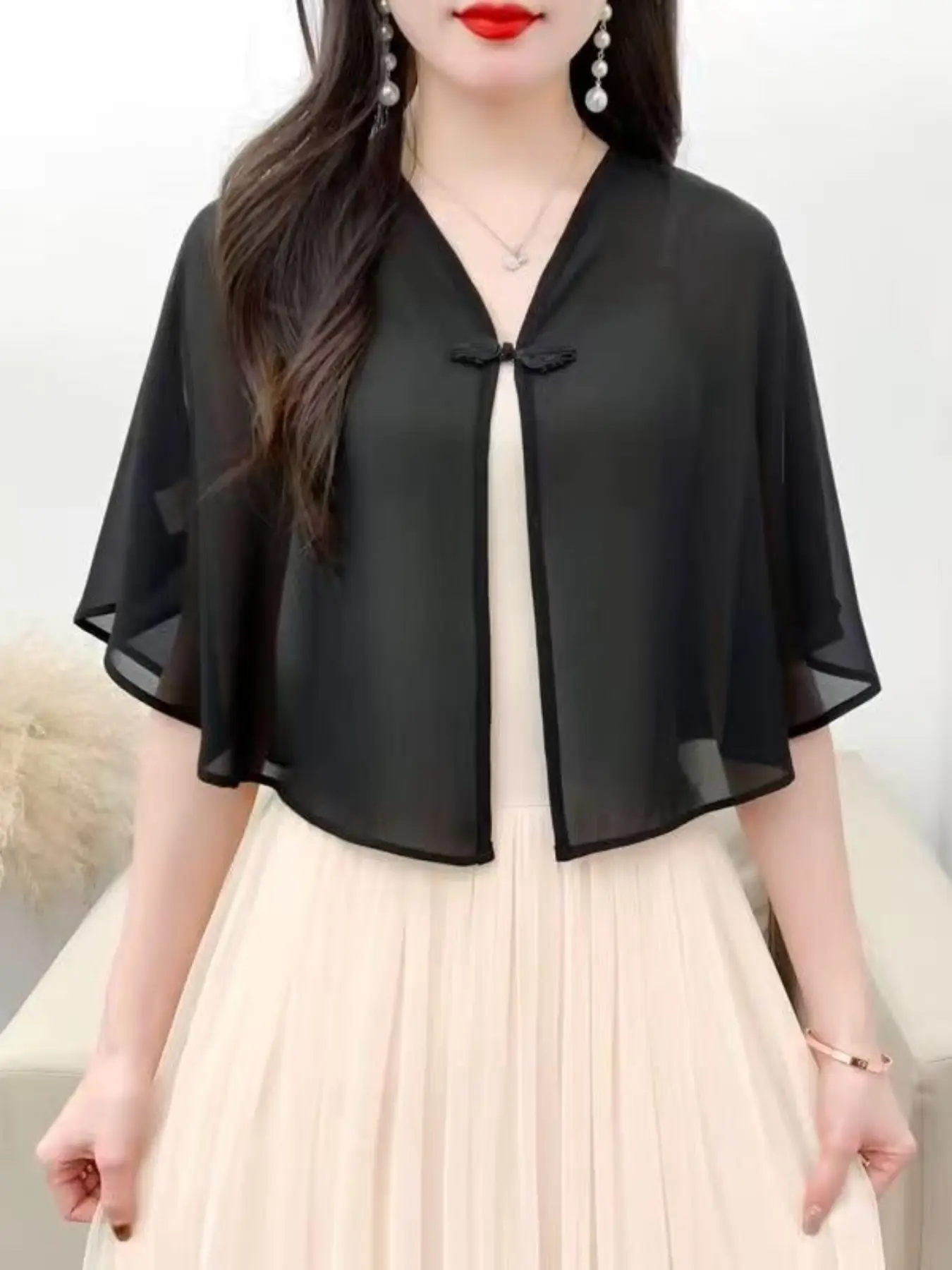 Elegant Chiffon Shawl for Women, Loose-Fitting Casual Outerwear, Lightweight Summer Sun Protection, Perfect for Weddings, Parties, Beach, Lady