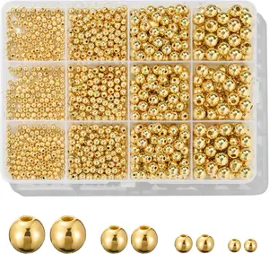 1100 Pcs Smooth Round Beads - 3/4/6/8mm Gold Spacer Loose Ball Bead Kits for Bracelet Jewelry Making