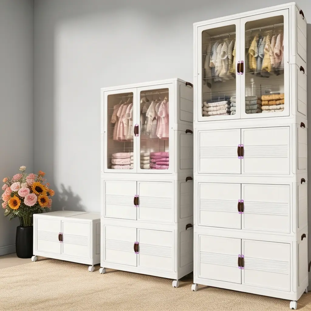 Foldable Plastic Wardrobe - Clothing Organization Folding Plastic Cabinet, Portable Clothes Closet, Wardrobe Closet System with Close-Fold Storage Boxes for Bedroom Home Organization