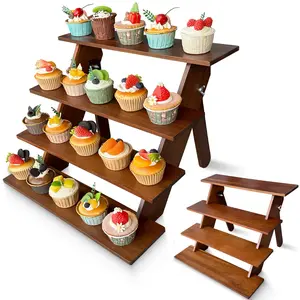 4 Tier Cupcake Stand for 24 Cupcakes -Wooden Tiered Display Stand, Rustic WoodDisplay Risers for Vendor Events, Cup Cake,Dessert, Spice Rack, Candles, Matcha Station,No Tools Required to Install