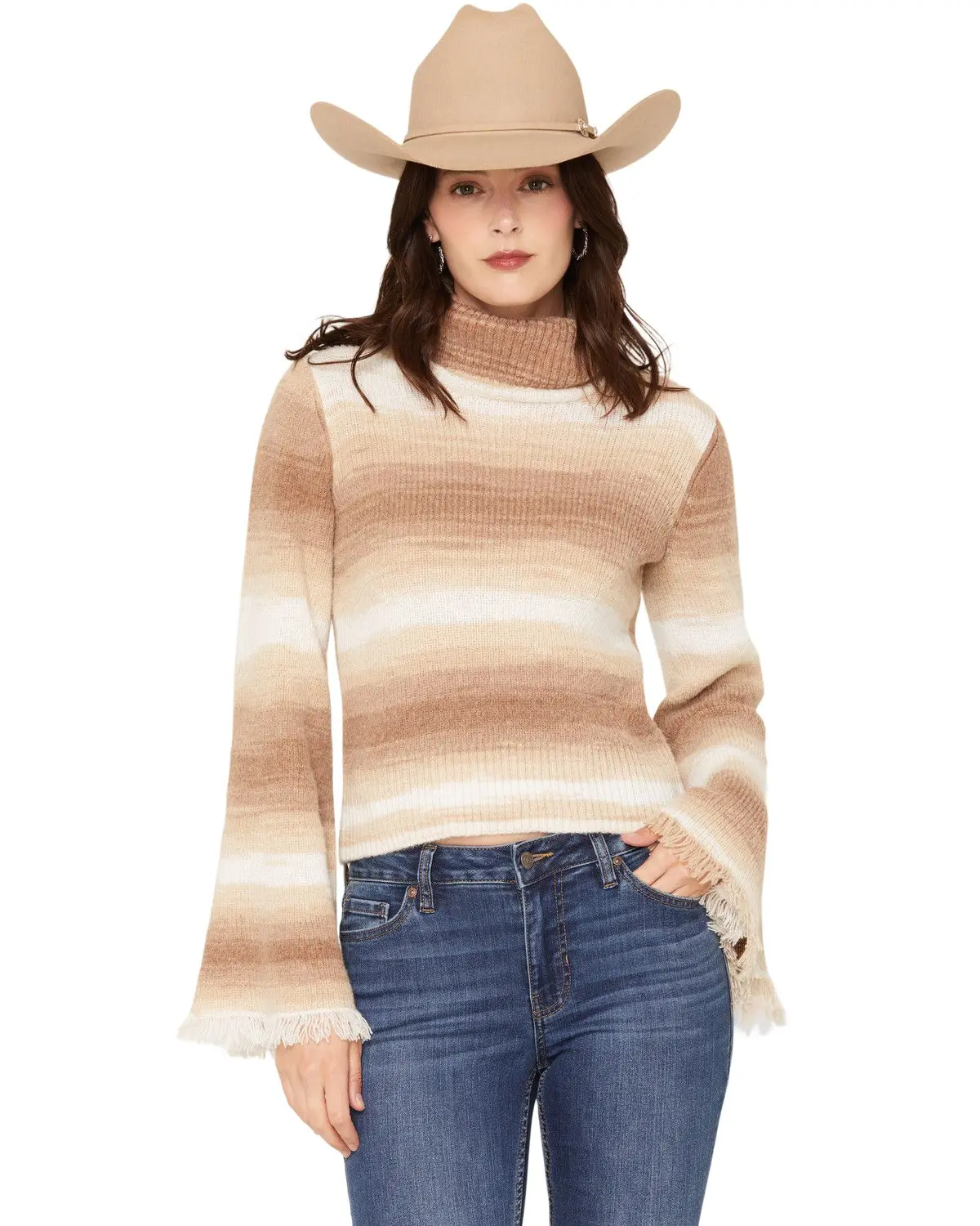 Shyanne Women's Women'S Webster Striped Turtleneck Bell Sleeve Sweater - Swfa26sw7-Khk