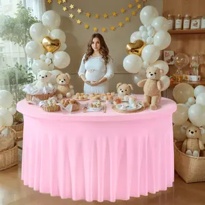 4/5/6 FT Round Spandex Tablecloth, Wrinkle-Free, Reusable, Stretch-Fitted Table Cover with Skirt for Weddings, Birthdays, Banquets, and Valentine's Day Parties outdoorfun