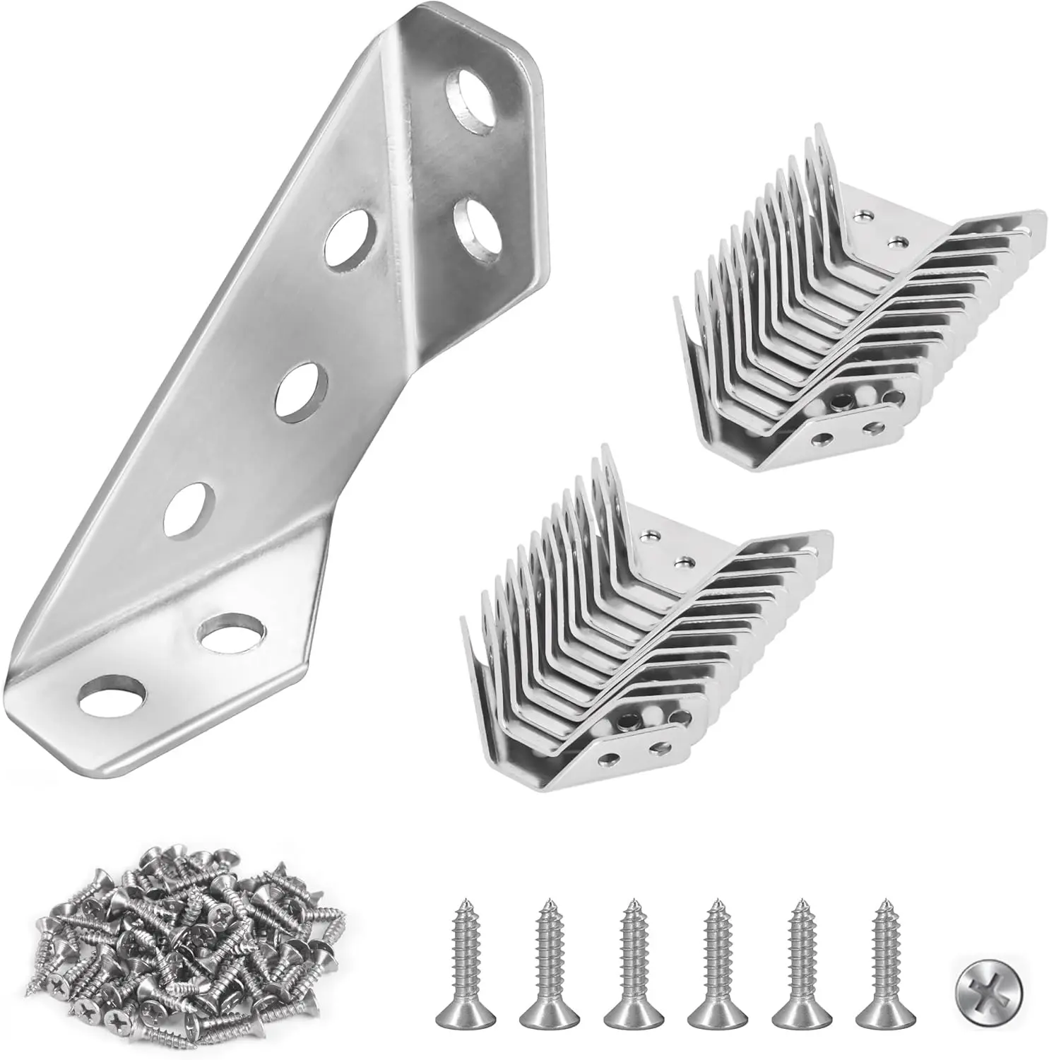 20 Corner Codes +120 Screw Stainless Steel Multifunctional Angle Bracket Connector, Three- sided Fixed Angle Iron Bracket steel Universal Stainless wood furniture Steel wood corner brace angle brace support L-Shaped Corner Brackets Steel Angle Brackets