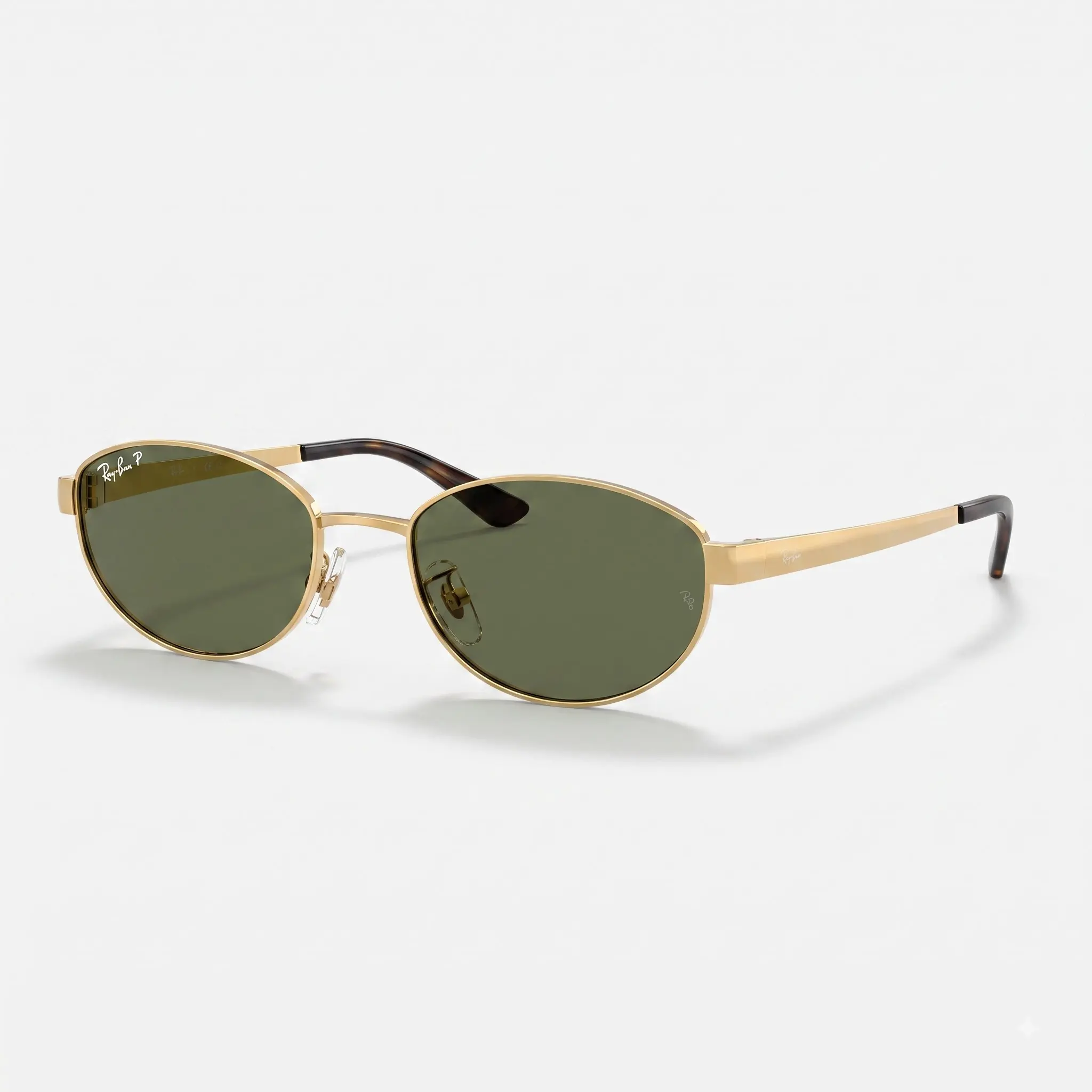 [Buy 2 get 1 free ] Ray-Ban Green Lens Sunglasses Oval Gold Frame Metal Fashion Shades for Men Women