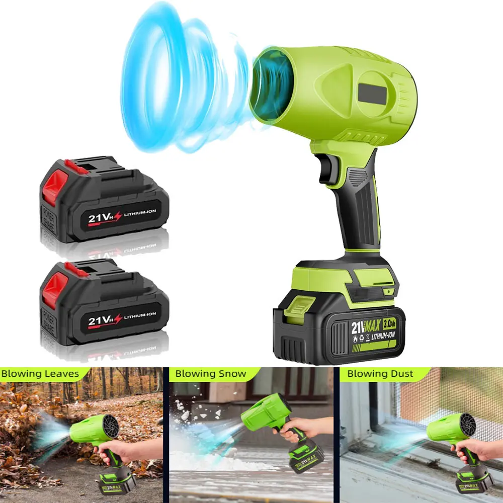 21V Cordless Turbo Leaf Blower Air Dryer, 400000 RPM Brushless Pure Copper Motor Tool with Dual Batteries, Portable Multi-Use for Car Wash Drying, Garden Yd Maintenance, Dust Clearing