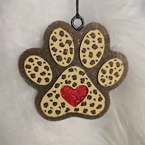 Paw Print Cheetah print car freshie, Red heart Dog Paw Print