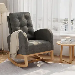 Modern Living Room Rocking Chair – Comfortable Recliner Rocker with Side Pocket, Soft Linen Upholstered Glider Chair for Bedroom, Nursery, Lounge
