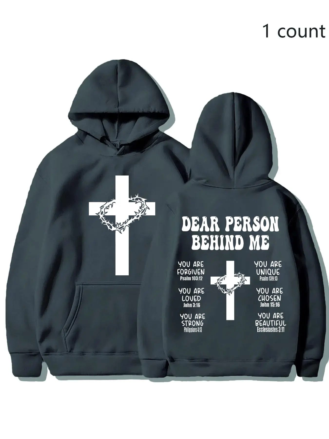 Christian Fitted Hoodie with Bible Verse, Long Sleeve Inspirational Sports Sweatshirt, Faith Cross Graphic Printed Pullover Hoodie, Casual Fall & Winter Wear