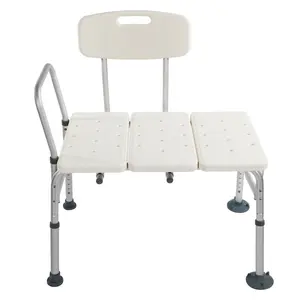 Shower Bath Chair with Back and Handle, Aluminium Alloy Bathroom Safety Seat, Adjustable Transfer Bench 10 Levels, Gray Non-Slip Bath Chair for Elderly Adults