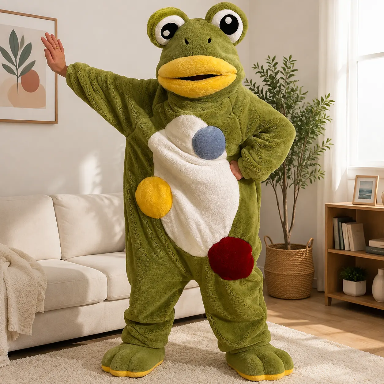 Frog Onesie Pajamas Blanket, Cute Plush Fleece Jumpsuit Sleepwear for Women, Cozy Animal Hooded Romper, Warm Soft Coral Fleece Home Loungewear Outfit for Fall Winter