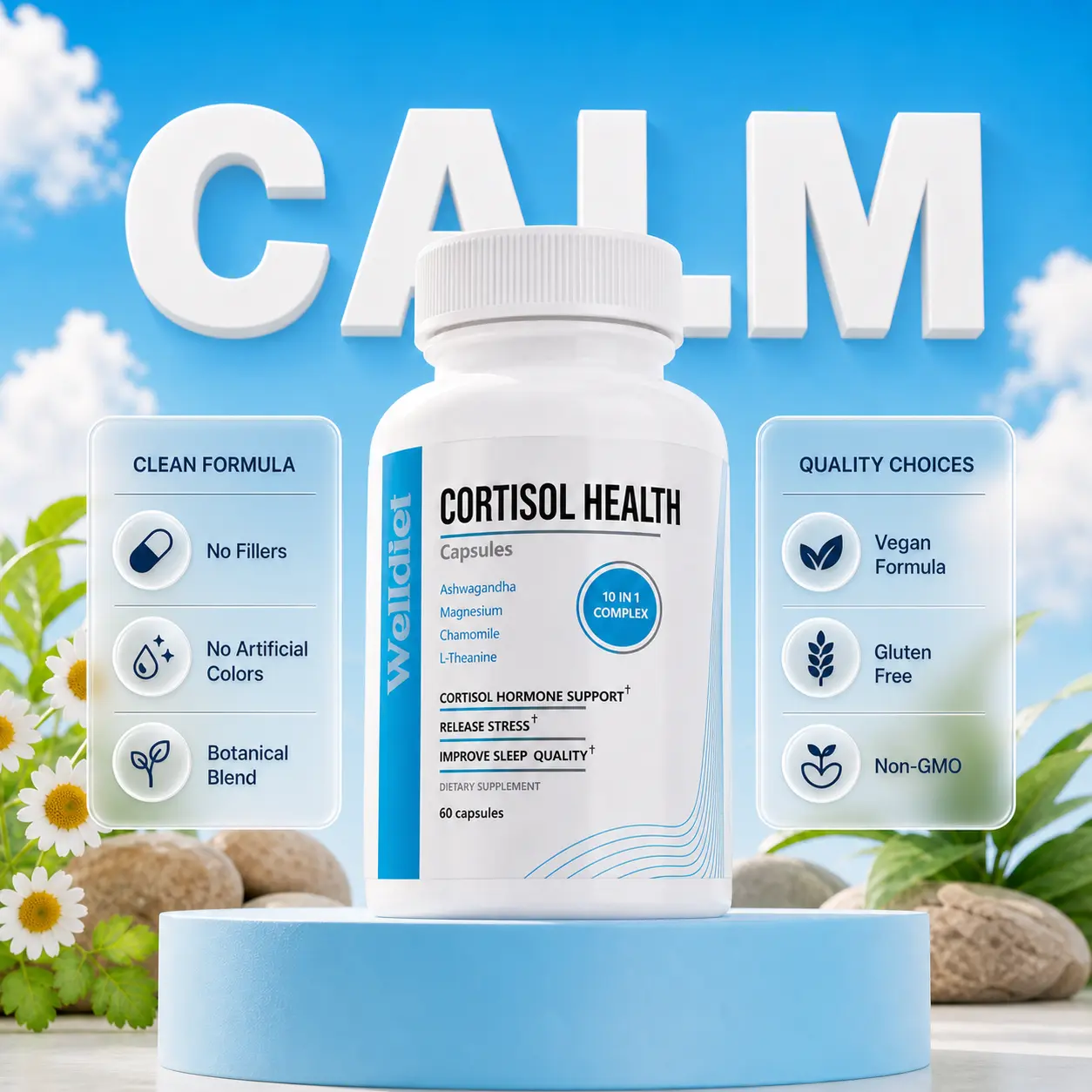 Cortisol Supplement, 10-in-1 Cortisol Reducer Detox Manager for Women & Men - Magnesium, Ashwagandha, Rhodiola, Chamomile, L-Theanine, Vitamin C & D3 Healthcare Dietary Fitness. Como bajar el cortisol para mujer