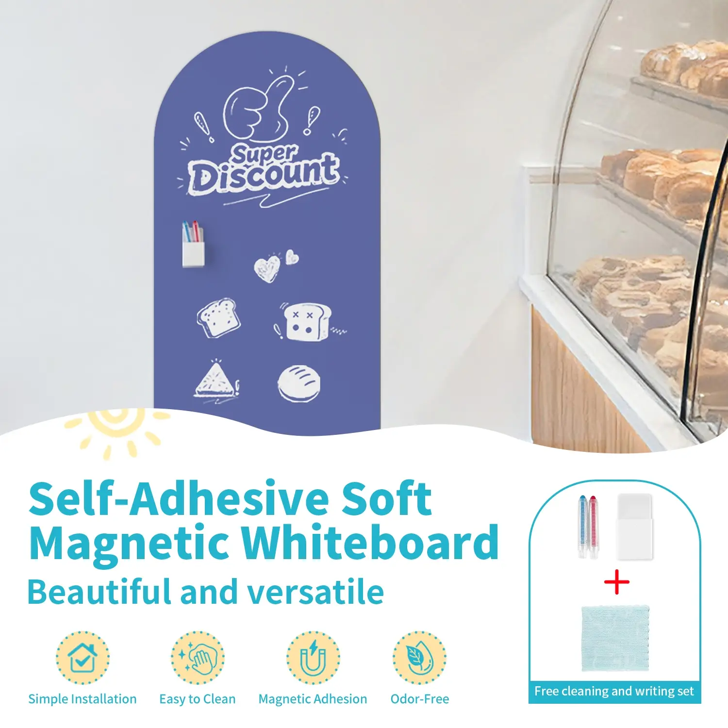 Blue-purple paintable magnetic arched decal contact paper, 40cm80cm/50cm90cm, peel and stick wall self-adhesive magnetic wall panel stickers, suitable for home, school, restaurant, café, office, peel and stick magnetic contact paper rolls