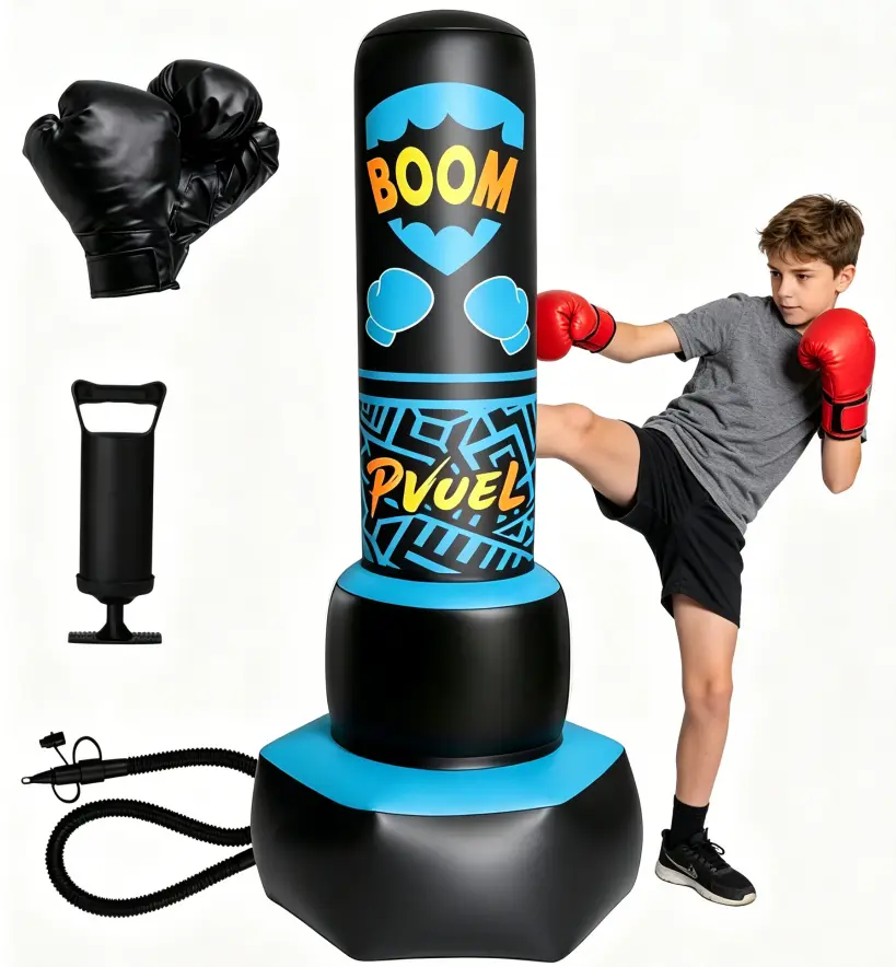 Inflatable Punching Bag for Kids with Gloves, 66 Inch Tall Freestanding PVC Boxing Toy for Boys & Girls Ages 6-12, Birthday & Holiday Gift for MMA & Karate Training, Holidays, Birthdays, 6-12 Years, Kids Toys, Double Layer, Large Size, Thick Pvc, Inflatab