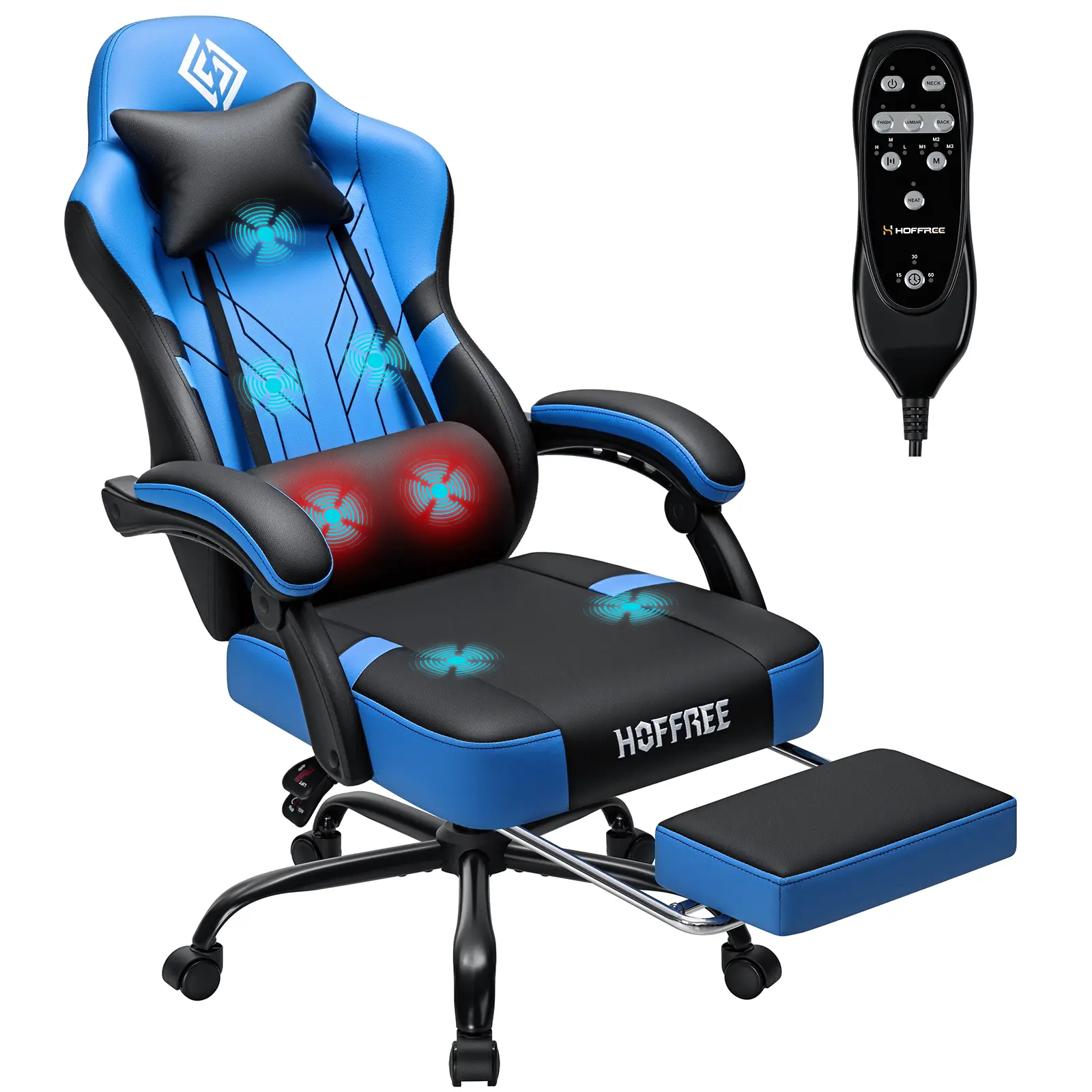 HOFFREE 7-Point Massage Gaming Chair with Footrest Reclining Computer Chair with Heated Lumbar Support Ergonomic Game Chairs for Adults Home Office Desk Chairs with Linkage Armrests