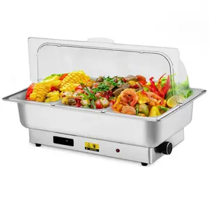 【GARVEE】9QT Electric Chafing Dish Set 2-in-1 Stainless Steel Buffet Warmer with Adjustable Thermostat Portable Food Warmer for Catering Banquets Parties Multifunctional Durable All Purpose Grilling Indoor Grill Buffet Server Universal Griddle