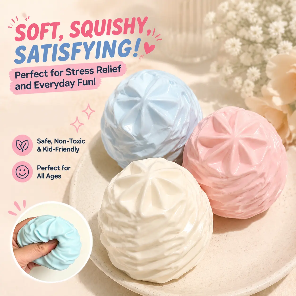 Handmade Fake Cream Squishy Toy with Building Block Filling, Crunchy Crisp Sound ASMR Sensory Squeeze Toy, Portable Cute Cream Shape Stress Relief Fidget Toy