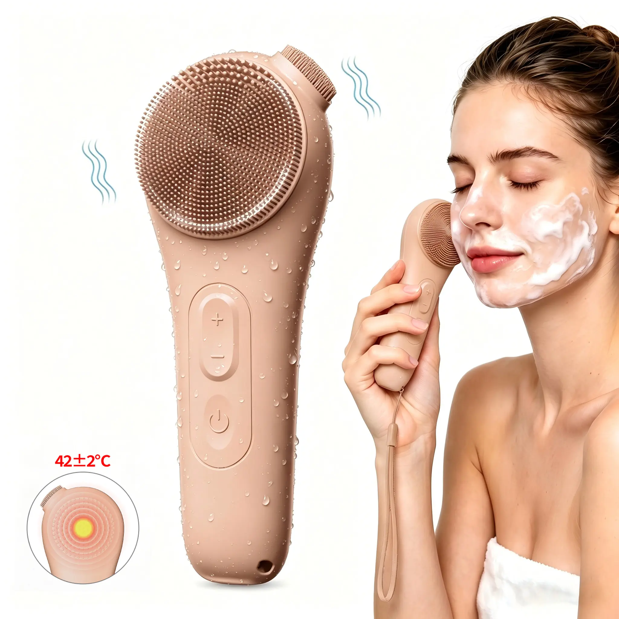 【Mosnami】Electric Nose Blackhead Remover Facial Deep Cleansing Brush, Waterproof Face Scrubber Massager with Soft Silicone, Warm Compress and Sonic Vibration Spin Brush , Summer Gifts for Women and Men