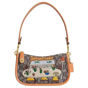 COACH x OBSERVED BY US Swinger 20 Monogram Embroidery Crossbody Bag for Women Casual Trendy Purse Leather Bag