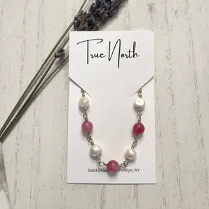 Pink and white wire-wrapped bracelet