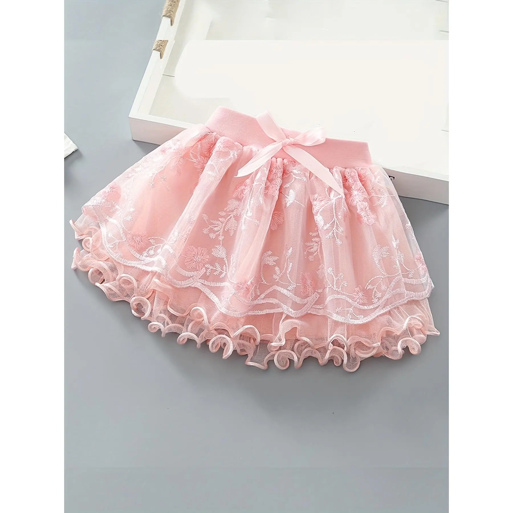 [Princess |     Tutu] Three-layer Princess Tutu Skirts |     Girls Embroidered Bow Front Tulle Ballet Dance Performance Party Skirt Kids Clothes