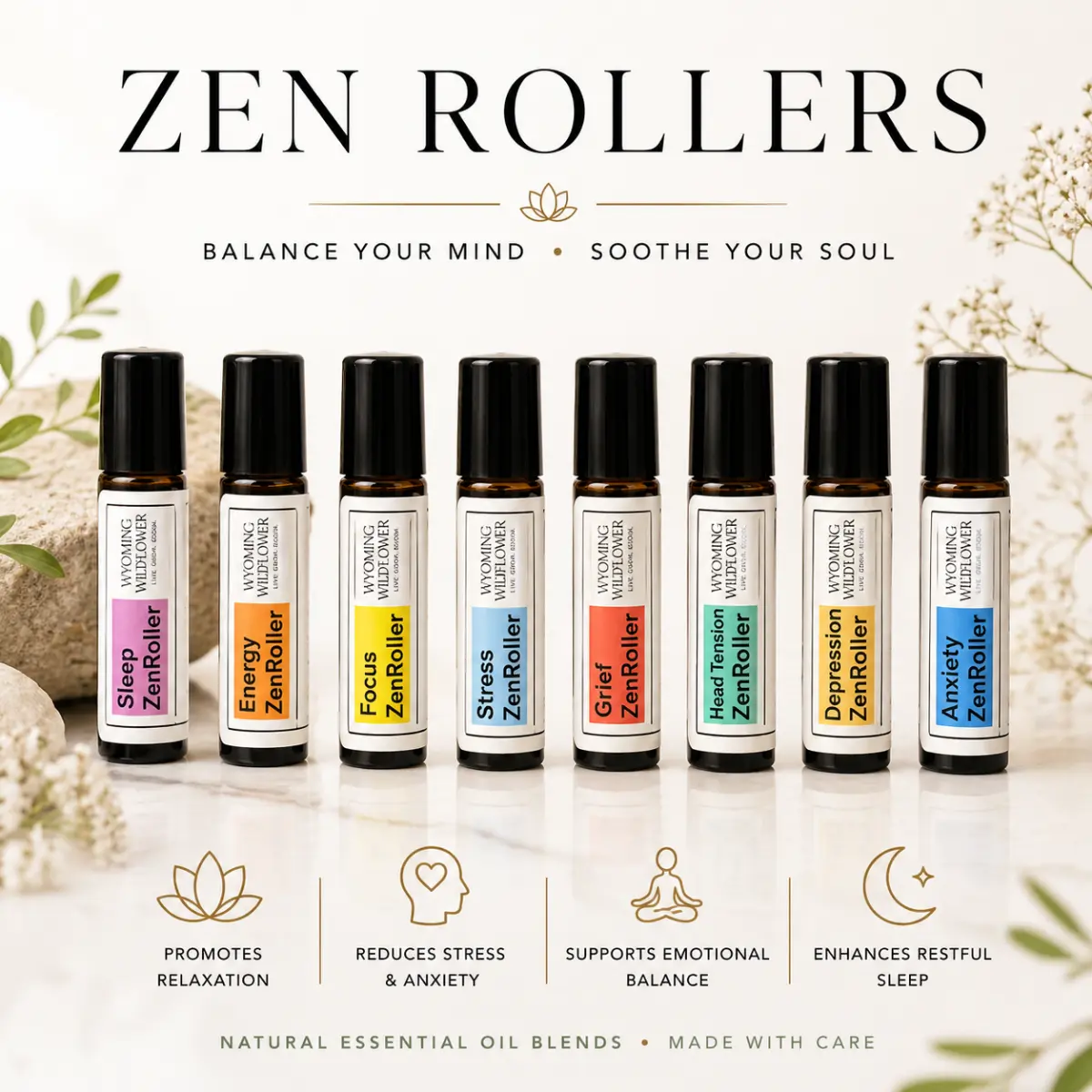ZenRollers | aromatherapy | stress | anxiety | sleep | energy | focus | depression | Head tension | Grief | Balance your Mind, Soothe your Soul