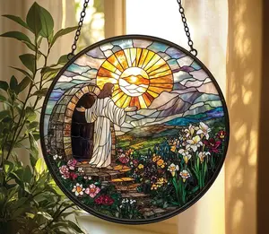 Jesus Resurrection Acrylic Suncatcher – Easter Empty Tomb Window Hanging, Christian Faux Stained Glass Decor, Faith Gift