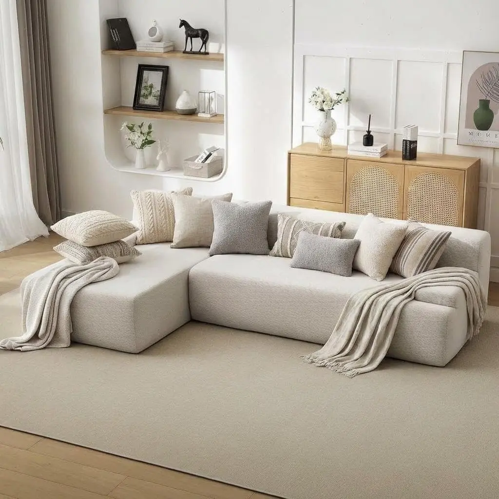 Garvee Ultimate Sink-in Comfort 108" Modular Cloud Sectional Sofa with Chaise | Fluffy Boneless Design, No Assembly Required | Upholstered l-Shaped Couch for Living Room & Bedroom, Beige