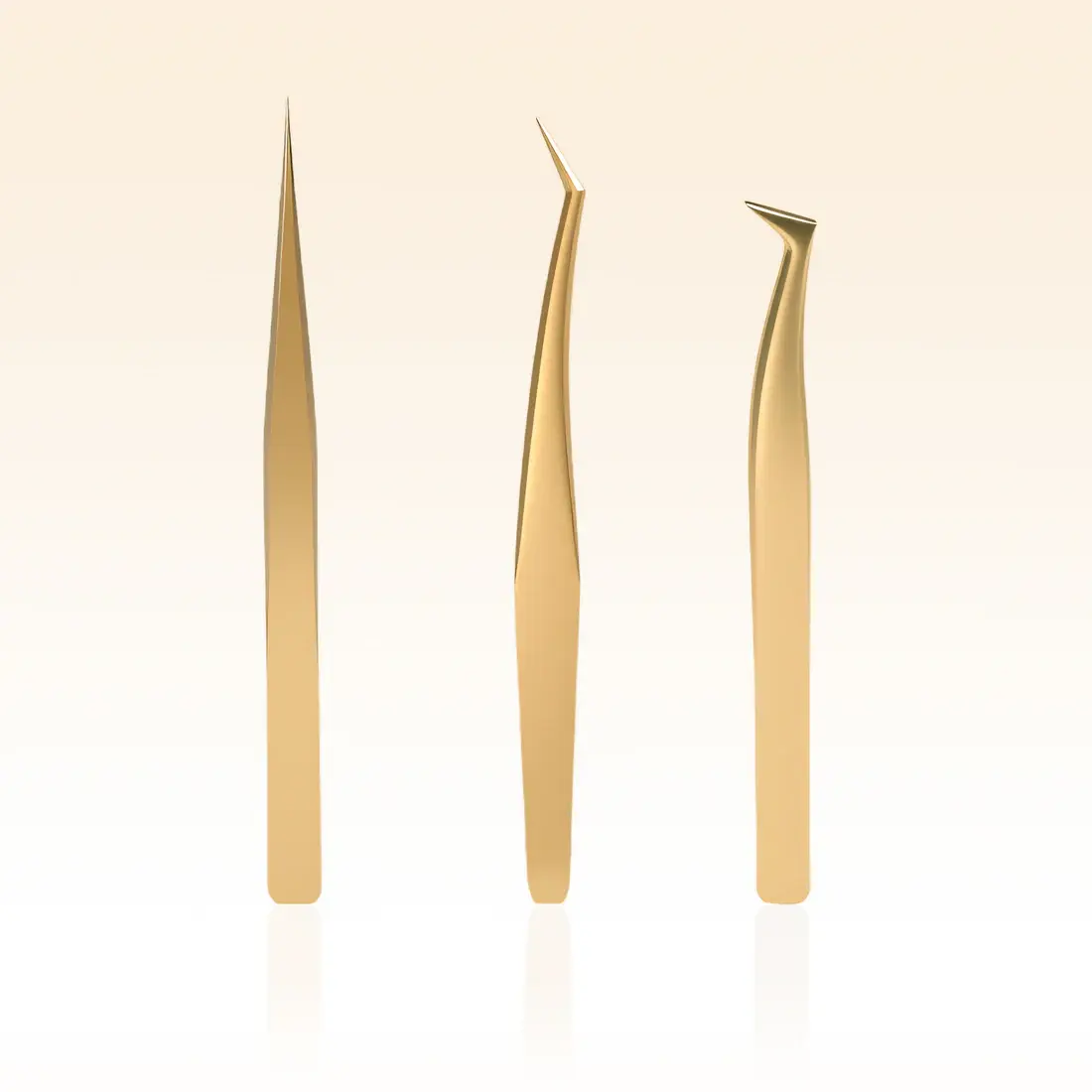 TAFFEAY Gold-Plated Lash Tweezer Set, 3-Piece Professional Stainless Steel Tools with 0.05mm Precision Tips and Anti-Slip Grip for Eyelash Extensions, Three Pieces