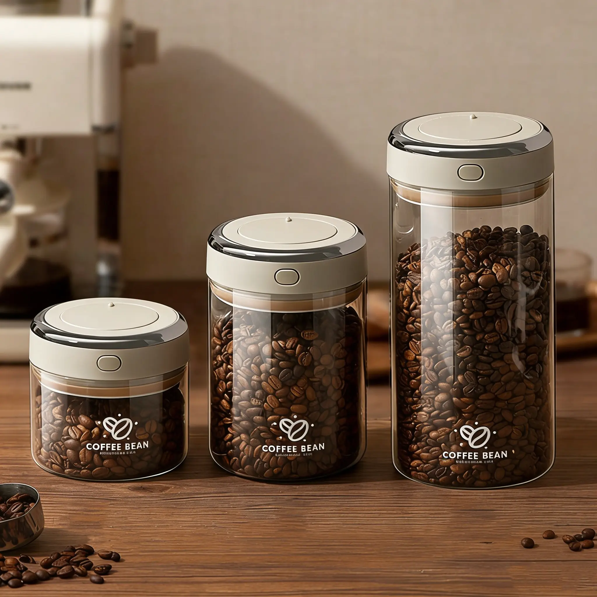 Glass Coffee Bean Storage Jar, Vacuum Sealed Tea Canister, One-Way Exhaust Ground Coffee Powder Container, Coffee Storage Canisters, Kitchen Spice Salt Storage, Airtight Food Storage, Airtight Glass Containers, Airtight Glass Jars