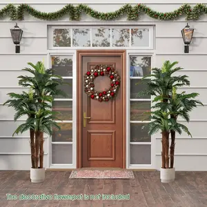COSTWAY Artificial Topiary Trees, Set of 2 Faux Outdoor Tree with Cement-Filled Pot, Fake Greenery Plants Decorative Trees for Front Porch, Front Door, Balcony
