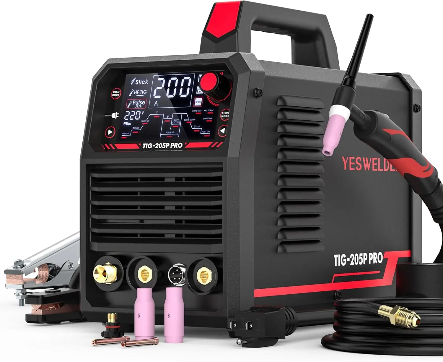 YESWELDER TIG-205P-PRO 205Amp DC TIG Welder with Pulse | 3-in-1 Stick/HF TIG/Pulsed TIG | HF Start 110V/220V Digital IGBT Inverter Welding Machine