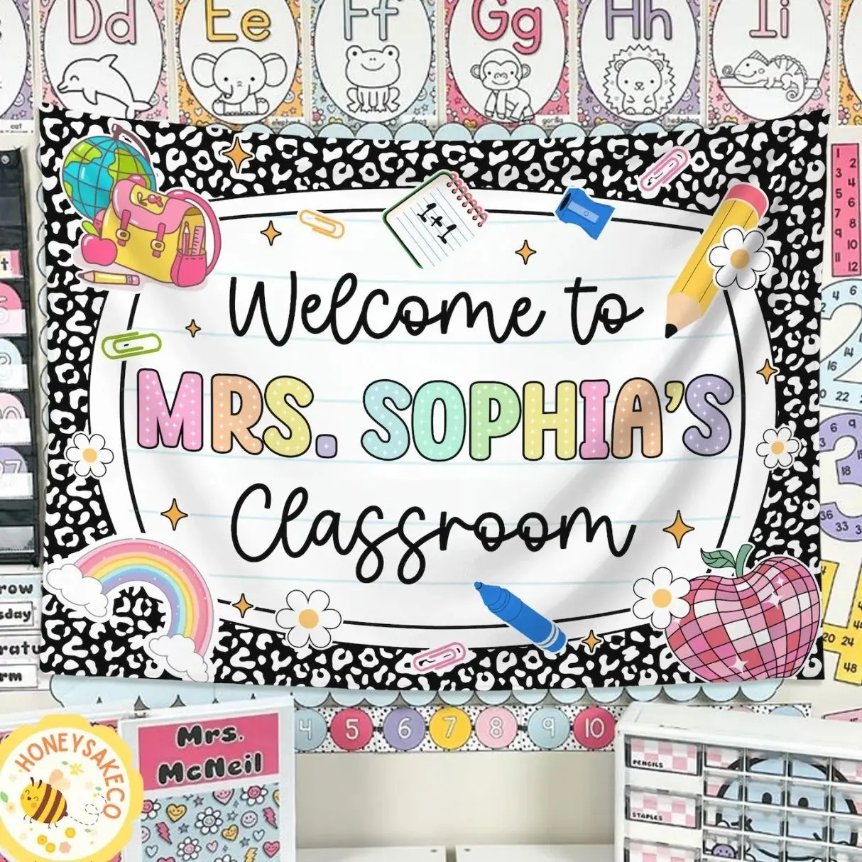 Personalized Teacher Tapestry, Teacher Name Gifts, Classroom Decors, Teacher Name Tapestry, Welcome to Class Tapestry, Back To School Banner