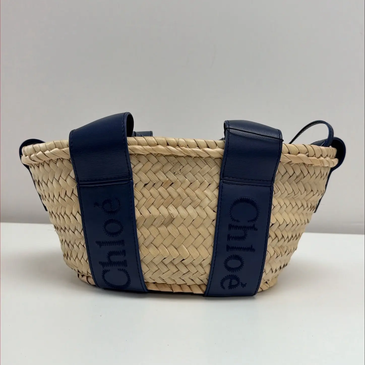 Pre-owned Chloé raffia Shoulder Bags E26071740 Chloe Basket Bag Navy Raffia