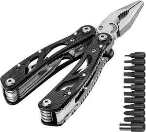 Multitool Pliers Set Stainless Steel  Tool with 11  Bits Black