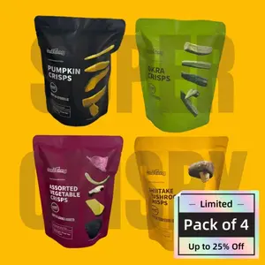 ONETANG 4 Packs of Chips, Okra, Shiitake Mushrooms, Pumpkin, Assorted Chips, Lightly Cooked, Flavorful, Plant-based, Ideal. Snack Natural