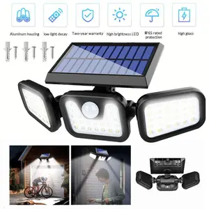 Solar Lights Outdoor, 74 LED 3 Head Solar Motion Sensor Outdoor Lights, IP65 Waterproof Solar Powered Flood Security Lights for Garden Patio Yard House Outside