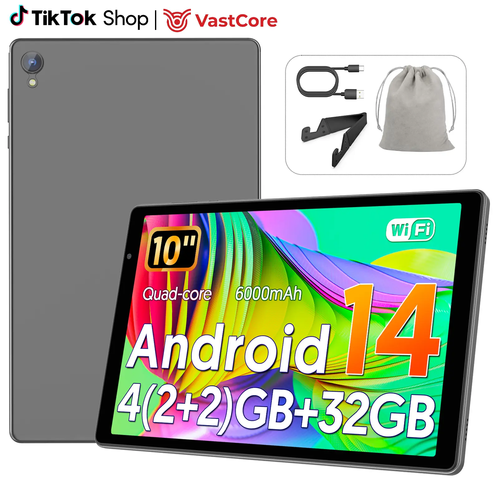 2026 10.1-inch Android 14 Tablet, 32GB ROM + Expandable Storage, 5G WiFi, Portable Device, Dual Camera, Ideal for School, Work, and as a Valentine’s Day Gift