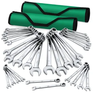 SK Ratcheting Wrench Set, Combination Wrench Set, 30-Pack, SAE 1/4" to 1", Metric 8 to 24mm, 72-Tooth, Premium CR-V Construction, with Rolling Pouch