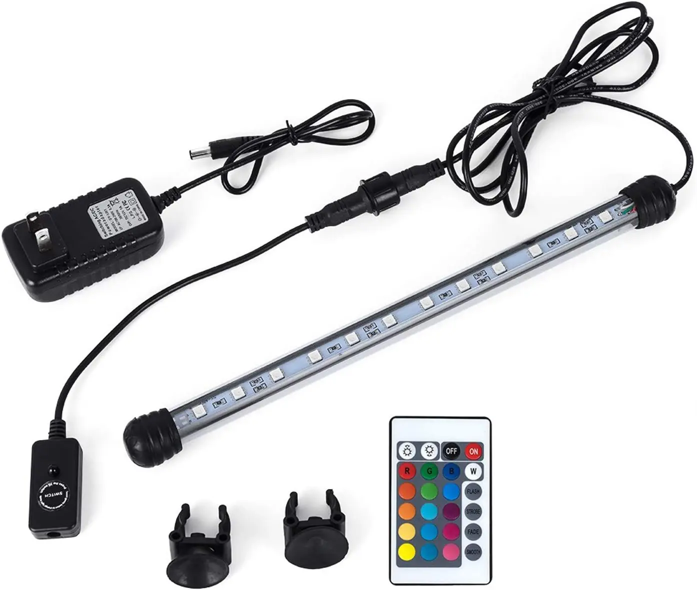 8 in Submersible LED Aquarium Light, 1.2W Color Changing Fish Tank Light with Remote Control, IP68  Glass 9 LEDs Lights Bar, for Fish Tank 10-15 inch
