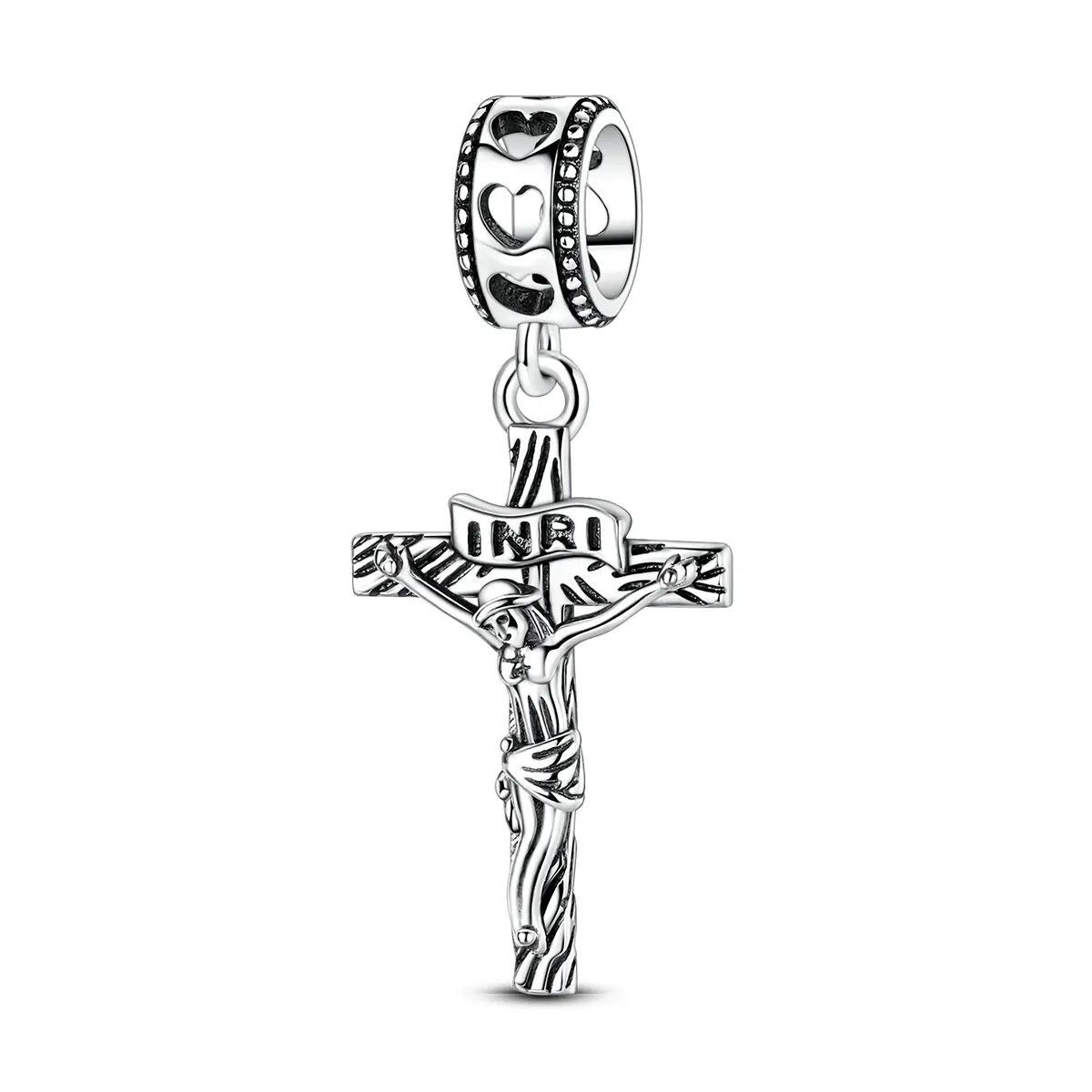 MULA S925 Silver-Plated Devotion Pendant, INRI Engraved Blessed Charm for Faith Expression, Pandora Compatible Unisex Jewelry, Easter Gift for Confirmations, Christian Cross, Crucifix Necklace, Symbol Of Unwavering Faith, Holiday