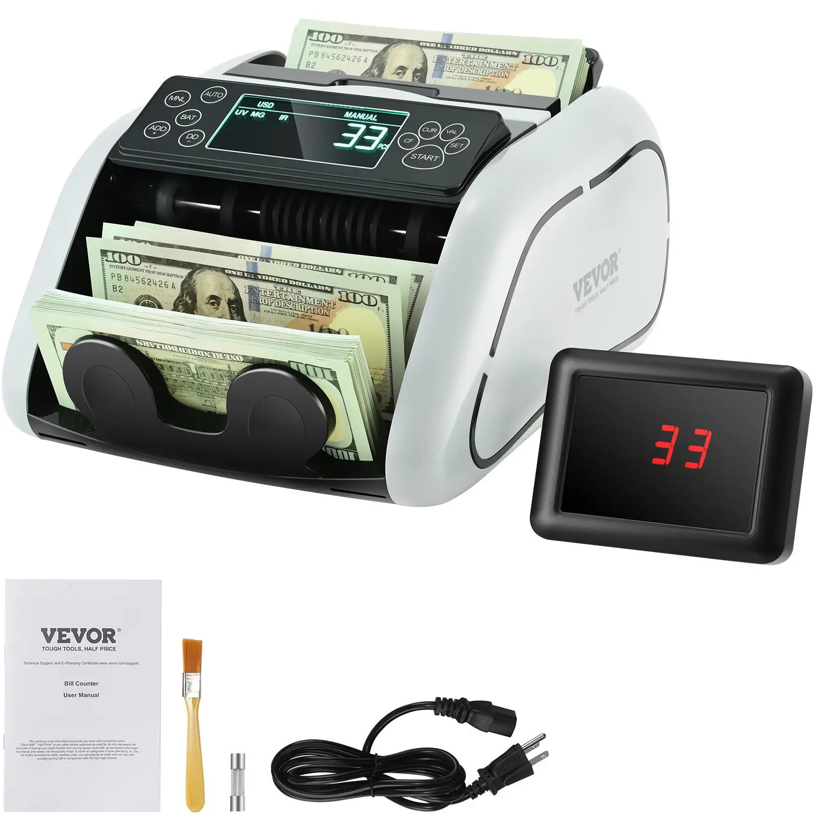 【summerfinds】VEVOR Money Counter Machine, Bill Counter with UV, MG, IR and DD Counterfeit Detection, USD & EUR Cash Counting Machine with Large External Display for Small Business,Cash Counter with LCD Display