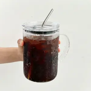 Large Glass with Lid and Straw, High-Borosilicate Thin Glass, 33.81 oz Heavy-Duty Glass Water Cup, Iced Coffee Cup, Glass Drinking Cup for Summer and Winter Drinkware, Glass Cups