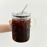 Large Glass with Lid and Straw, High-Borosilicate Thin Glass, Durable Glass, 33.81 oz Heavy-Duty Glass Water Cup, Iced Coffee Cup, Glass Drinking Cup for Summer and Winter Drinkware, Glass Cups, Iced Coffee Cups with Lids Glass