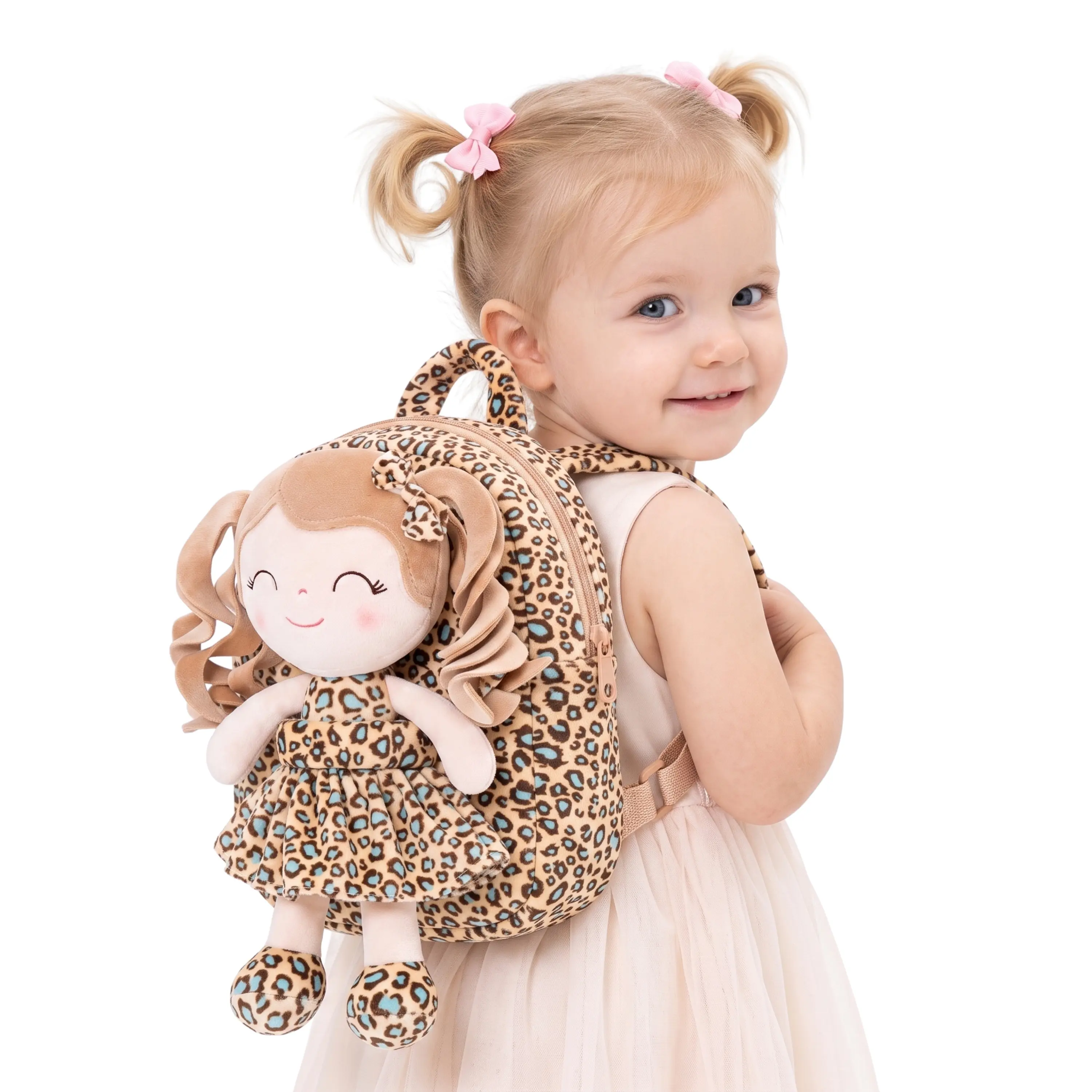 Back to School Girls Backpack for 1-4 Years Old, Cute Leopard Doll Toddler Backpack, Soft Preschool Kindergarten Bag