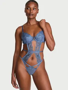 Victoria's Secret Denim Rose Lace Lightly Lined Strappy Teddy